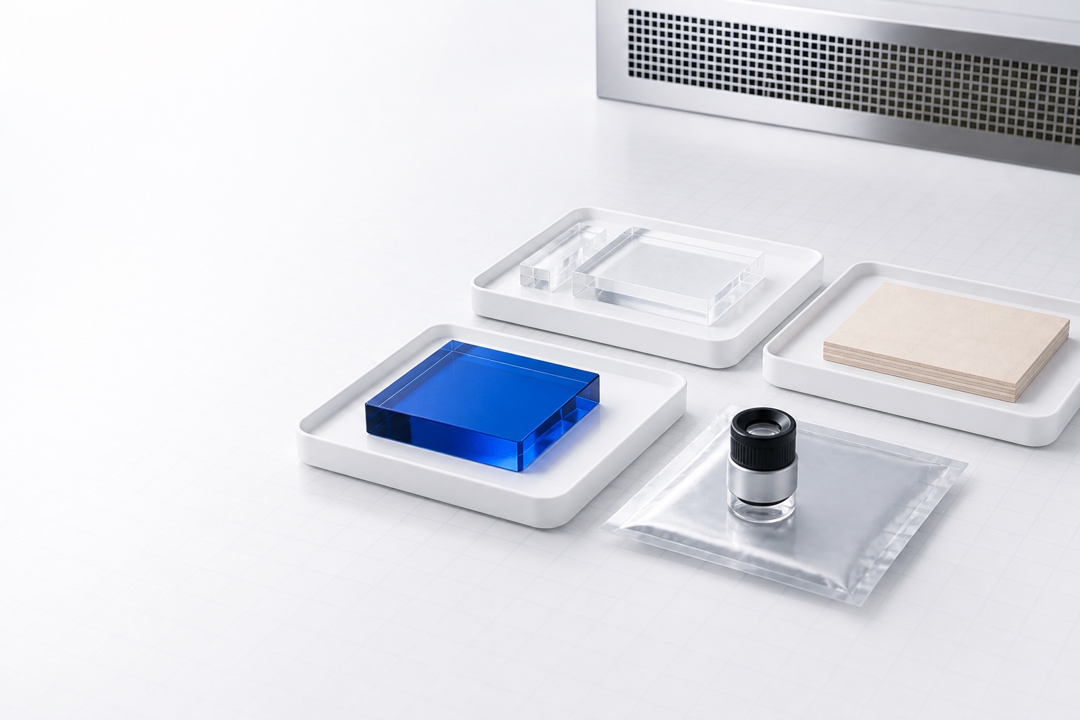 Laser-compatible material samples separated for identity and safety verification