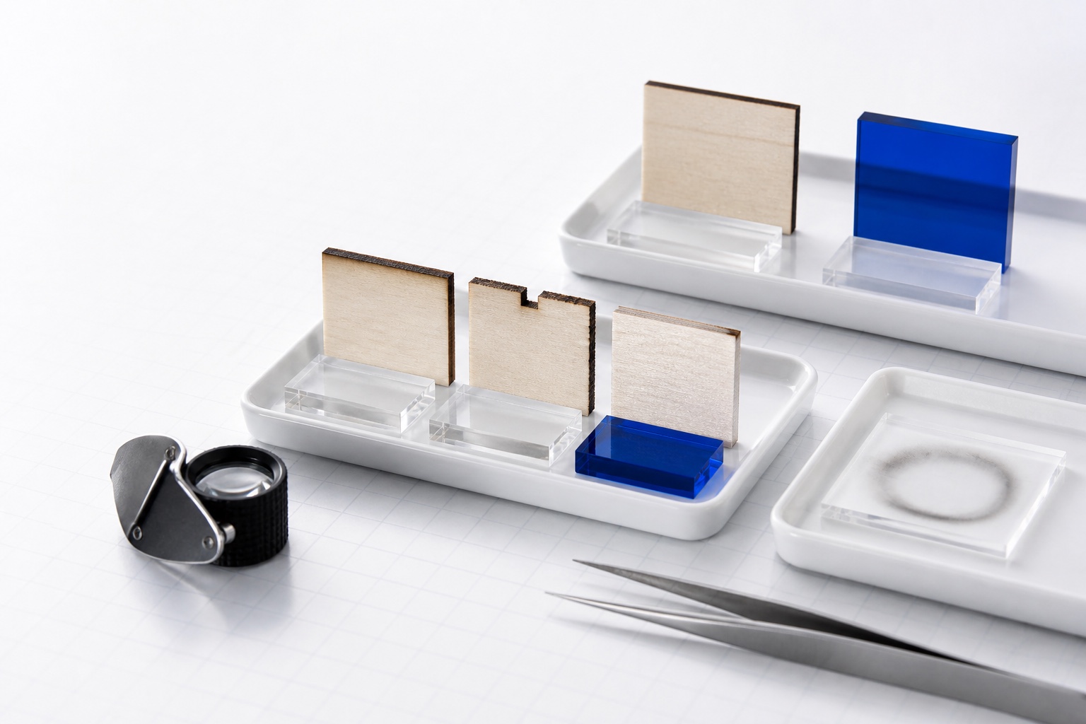 Controlled laser failure samples arranged for visual diagnosis